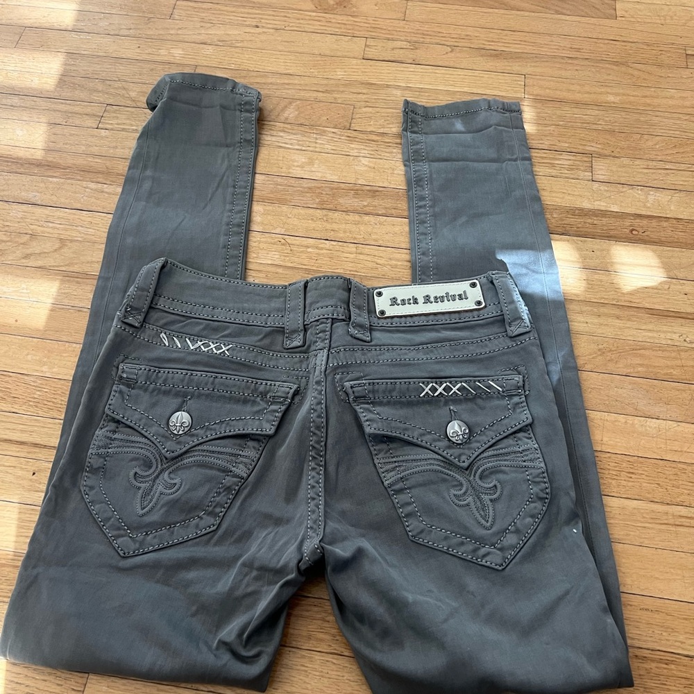 Rock Revival Gray Embellished Jeans